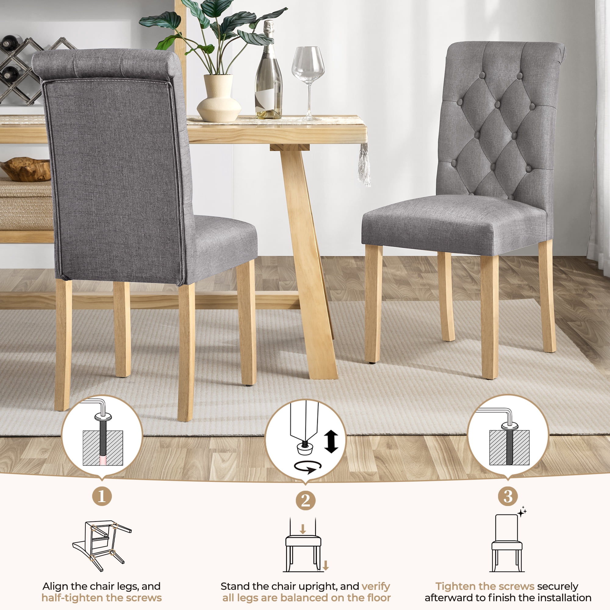 Alden Design Upholstered Dining Chair High Back Padded Parsons Chairs Tufted Dining Chair, Set of 2, Dark Gray