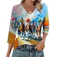 thumbnail image 1 of Ounisa T-Shirts à Manches 3/4 pour Femmes Col en V Manches Raglan Chandail Imprimé Décontracté Tendance Printemps Été Mode Hauts P-2TG, 1 of 6
