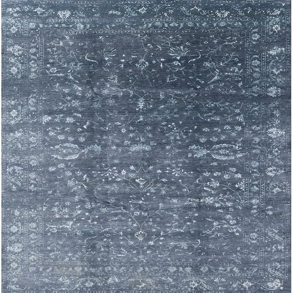 Ahgly Company Indoor Square Mid-Century Modern Light Purple Blue Oriental Area Rugs, 8' Square