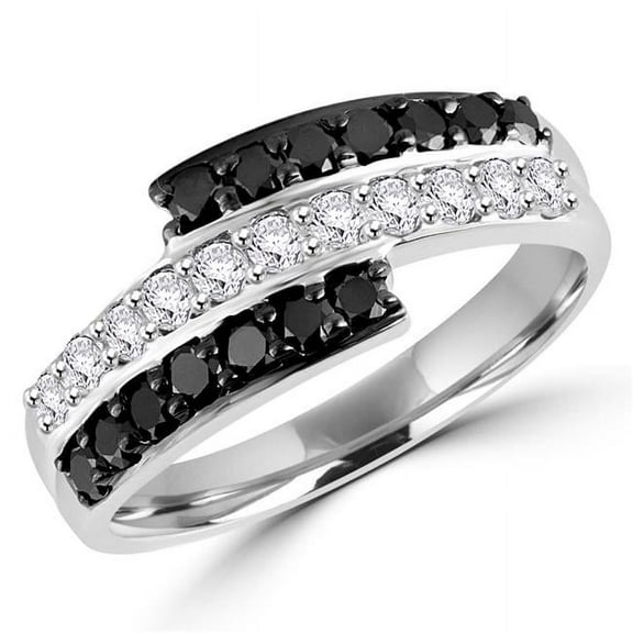 MDR140130-8.75 0.75 CTW Black & White Round Diamond Fashion Cocktail Ring in 14K White Gold - Size 8.75