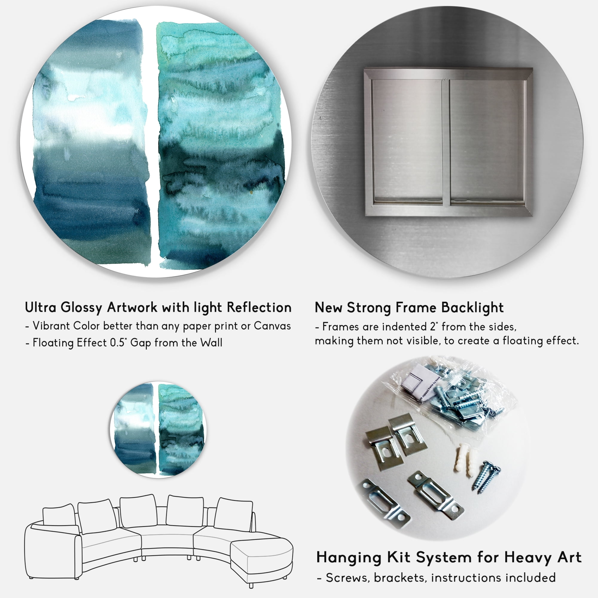 Designart 'Abstract Blue Ocean Aquatic Impression II' Modern Circle Metal Wall Art 36x36 - Disc of 36