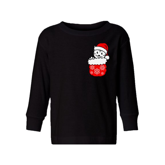 Awkward Styles Christmas Long Sleeve Shirt for Boys Girls Toddler Little Xmas Cat Shirt Pocket Print