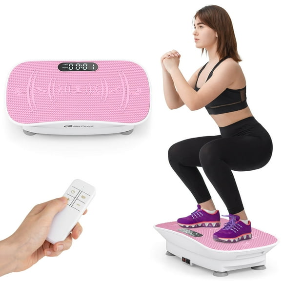Goplus Vibration Plate Exercise Machine with 10 Speed Intensities Remote for Home Fitness White+Pink