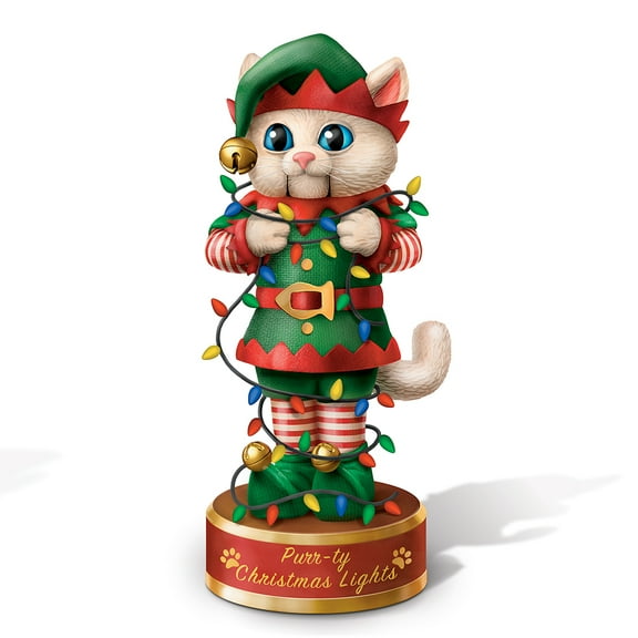 The Bradford Exchange Purr-ty Christmas Lights Meowy Cat Nutcracker Sculpture Collection Christmas Decoration 7-inches