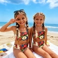 thumbnail image 6 of 250th Anniversary Flag Girls Swimsuits Size 10-12 2 Piece Set Patriotic Beach Vacation American Flag Floral Print Bikini Set Summer Sleeveless Girls Clothes Swimsuits Swimwear Wine 3-4 Years, 6 of 8