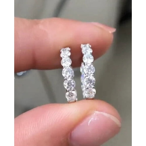 2Ct Lab Created Diamond Round Huggie Hoop Women Earrings 14K White Gold Plated