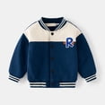 thumbnail image 2 of Mercatoo Toddler Boys Girls Autumn and Winter Long Sleeve Standing Collar Button Letter Printed Color Blocking Baseball Jacket, 2 of 4