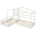 thumbnail image 3 of L-Shaped House Platform Bed with Roof & Window, Solid Wood Twin Size Corner Platform Bed Frame with Fence, Multifunctional Twin Playhouse Floor Bed Tent Bed for Boys Girls, No Box Spring Needed, White, 3 of 7