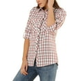 thumbnail image 5 of Allegra K Women's Check Print Roll up Sleeves Flap Pockets Brushed Shirt, 5 of 7