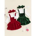 thumbnail image 3 of Newborn Baby Girls Christmas Outfits Long Sleeve  one-piece  Romper + Velvet Suspender Skirts + Headband Clothes Set, 3 of 9