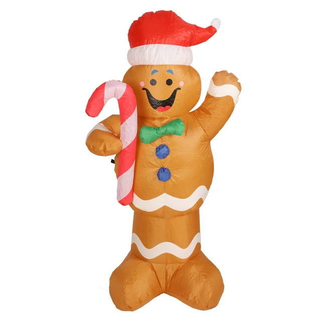 Inflatable Christmas Snowman, Christmas Inflatable Gingerbread Man Superb Stitching Cute Satble Bright Color 1.5m Height Windproof With LED Lights For Garden Prise Britannique