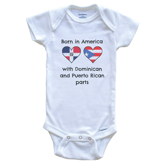 Born in America with Dominican and Puerto Rican Parts Funny Dominican Republic Puerto Rico Flags Baby Bodysuit, 0-3 months white