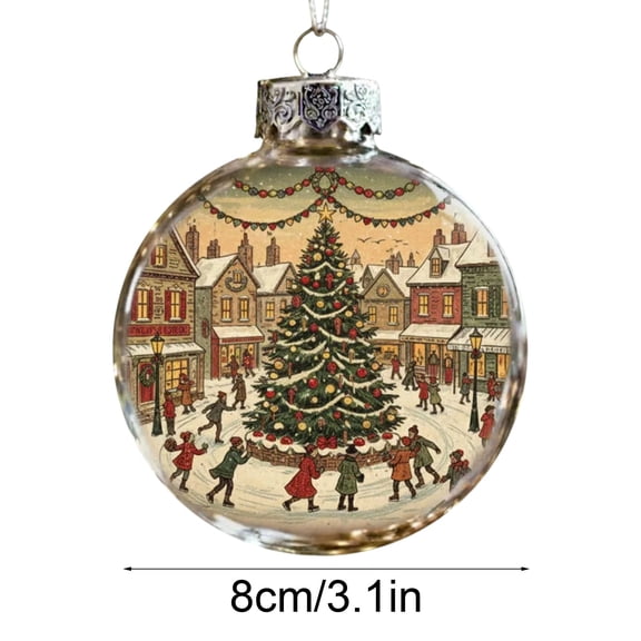 Vintage Christmas Ball Ornament, Old Fashioned Xmas Scene Printed Round Bauble Hanging Decorative Ornament for Tree Decor