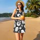 thumbnail image 3 of Fotbe Black White Spooky Ghosts Vestido de Verano sin Mangas para Mujer – Vestido Midi Línea A, Estilo Camiseta Floral, Vestido Playero Casual y Fluido, 3 of 7