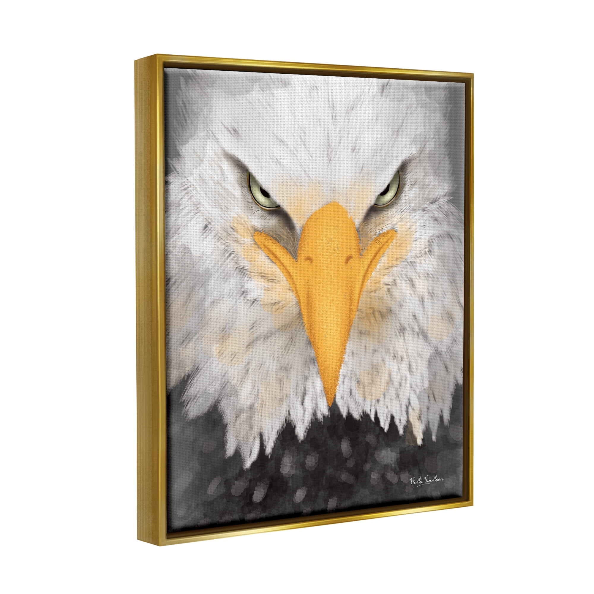 Stupell Industries Bald Eagle Gaze Portrait Animals & Insects Painting Gold Floater Framed Art Print Wall Art, 25 x 31