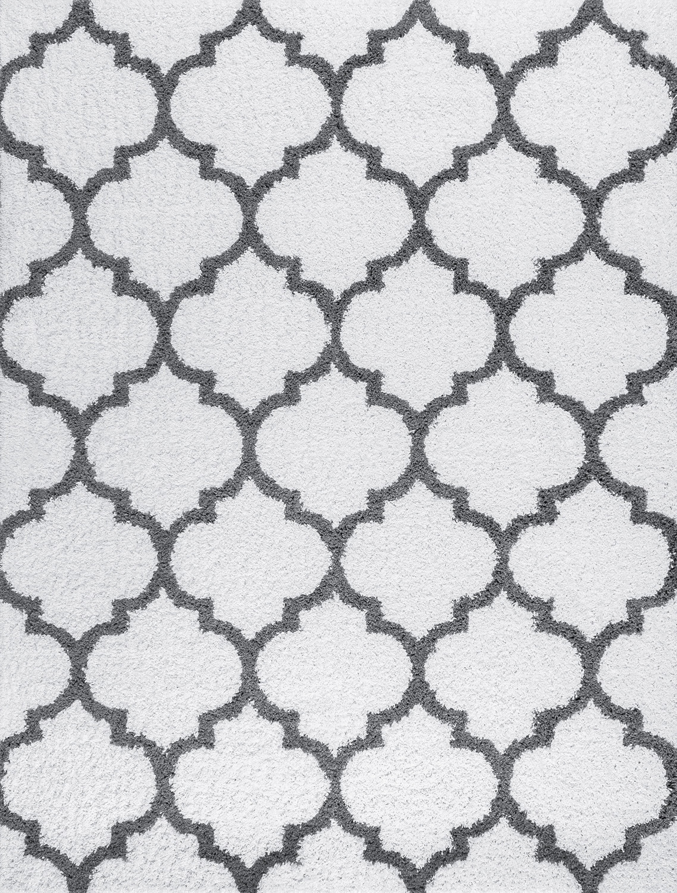 Jersey Shag Transitional Geometric White and Gray Polypropylene Indoor Area Rug, 9'x12' Rectangle