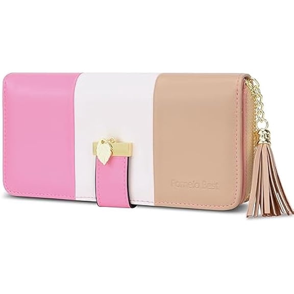 ZCWomens RFID Blocking Wallets Large Capacity Wallets for Women with Multiple Card Holder and Cellphone Compartment, Yellowish Pink