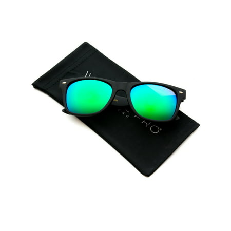 WearMe Pro - Premium Square Matte Horn Rimmed Style Mirrored Lens Sunglasses