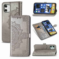 Dteck For Apple iPhone 12 Mini 5.4" [Flower Embossed] PU Leather Wallet Flip Folio Protective Case Cover with Card Holder and Stand, Gray