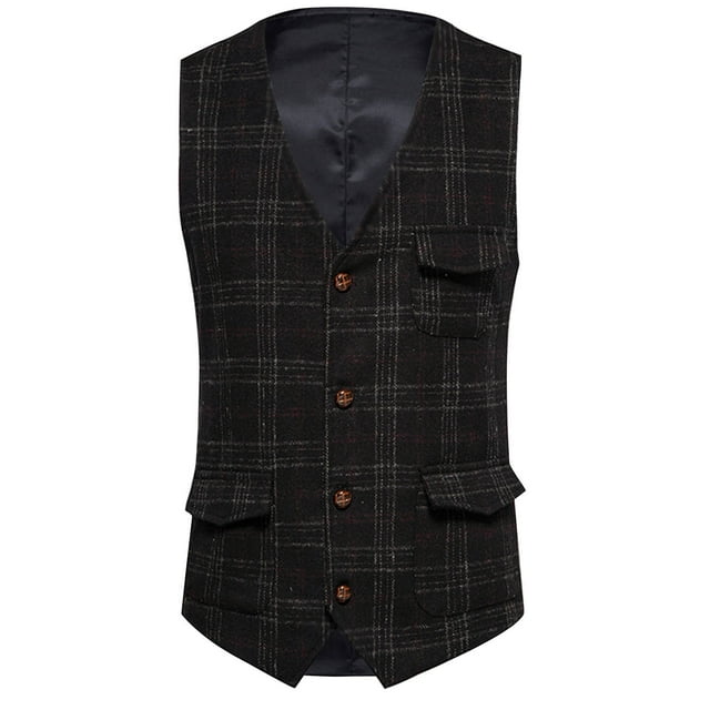 Men Solid Fashion Lattice Have Pockets Single Breasted Vest Tops Blouse
