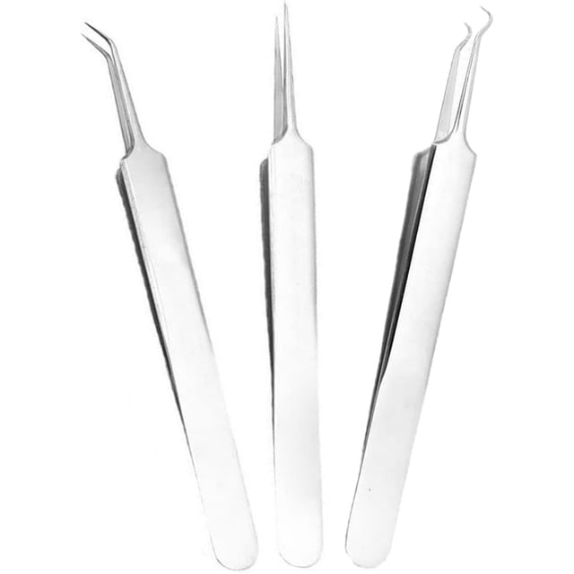 Professional Blackhead Remover Tools, 3pcs Stainless Steel Whitehead Pointed Tweezers Comedones Acne Precision Sharp Needle Kit Straight Bend Head Tweezer Facial Impurities Zit Removal
