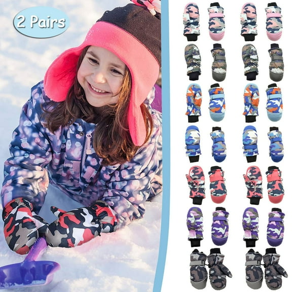Kids Camouflage Winter Gloves Waterproof Insulated Full Finger Mittens for Outdoor Activities