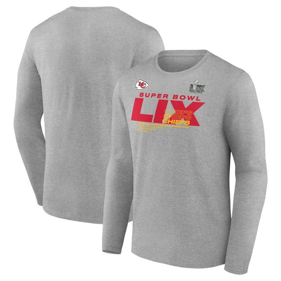 Men's Fanatics Heather Gray Kansas City Chiefs Super Bowl LIX Long Sleeve T-Shirt