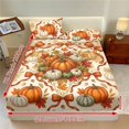 thumbnail image 3 of Jeiento Fall Pumpkin Bow Printed Bedding Set 2 Decorative Pillow Covers with Deep Pocket Fitted Sheet, Soft Breathable Bed Cover for Autumn Harvest Thanksgiving Bedroom, King Size, 3 of 7