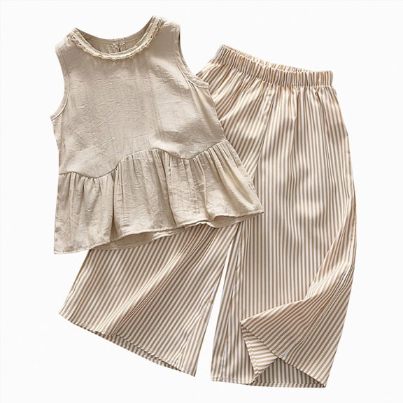 dmqupv Baby Girl Outfit Girls 2 Piece Outfits Sleeveless Top and Pants Summer Clothing Sets Girls Spring Outfits Khaki,6-7 Years