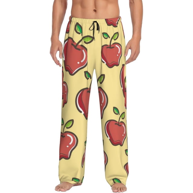 Fotbe Apple Pantalones de Pijama para Hombre, Pantalones de Dormir, Pantalones de Casa con Cintura Ajustable y Bolsillos-Large