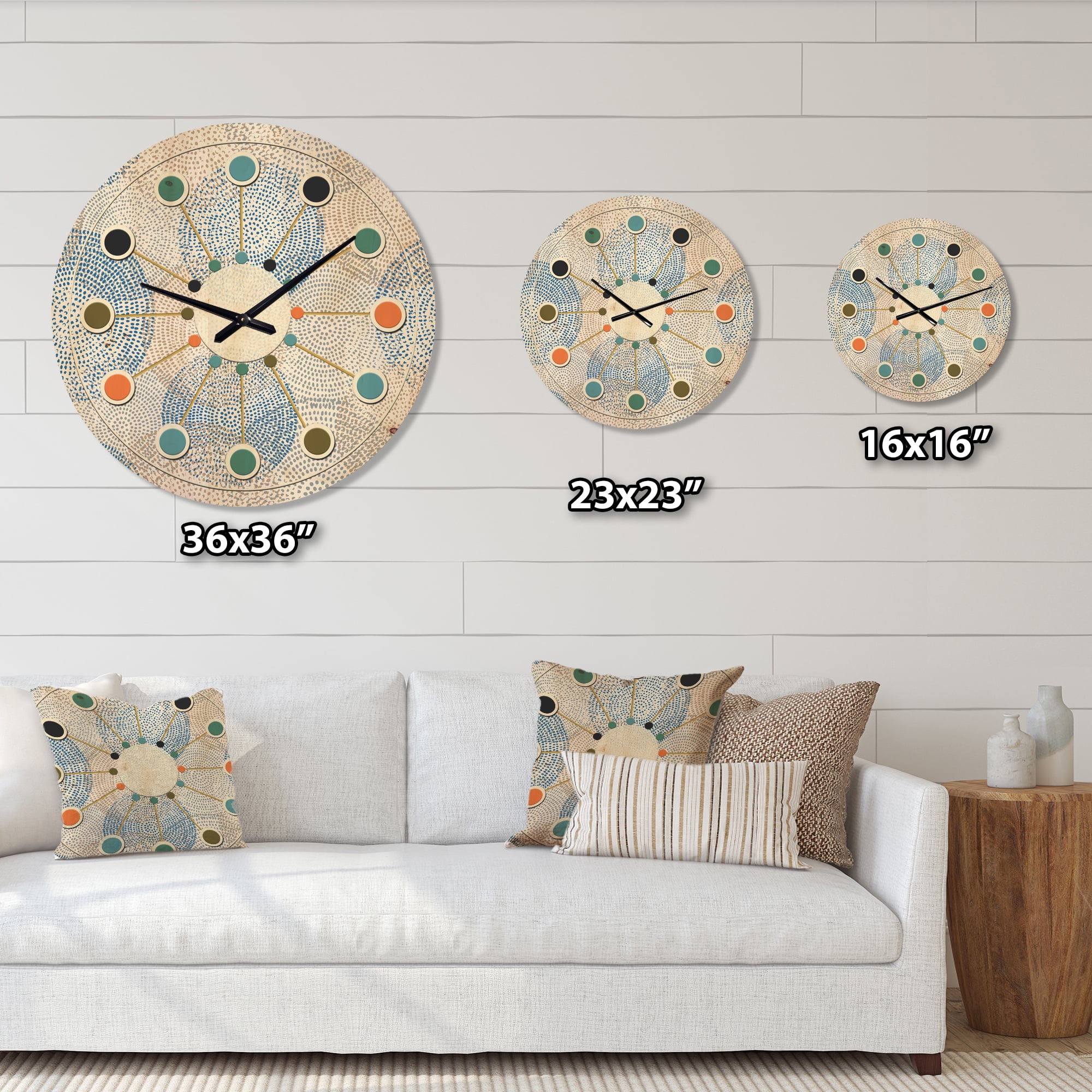 Designart 'Abstract Retro Design Pattern I' Mid-Century Modern Wood Wall Clock