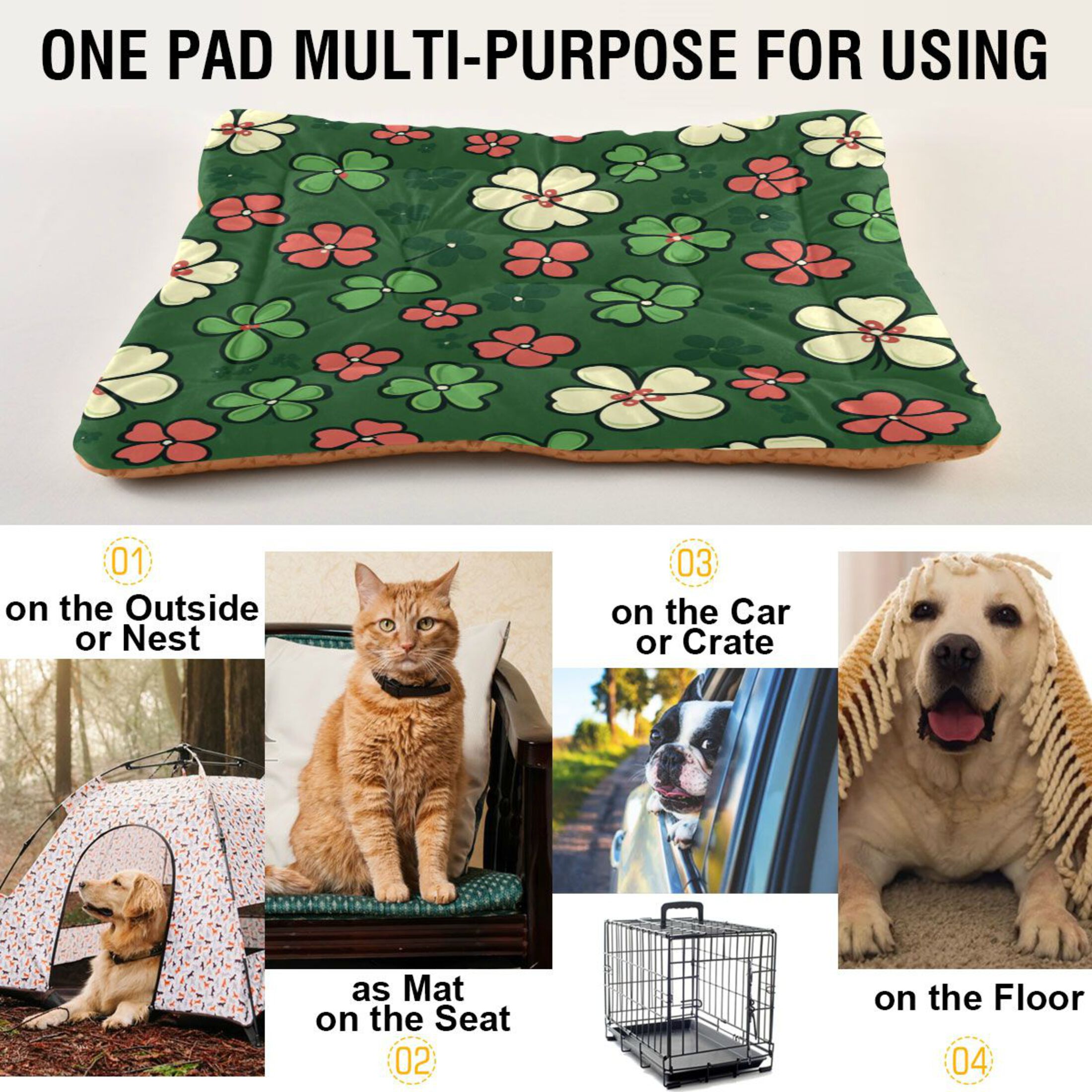 Qxltty Colorful Clovers Ped Pad Wear-resistant and Hard to Bite Through Sleeping Pad for Small Medium Large Dogs Winter Pet Bed 36×24in