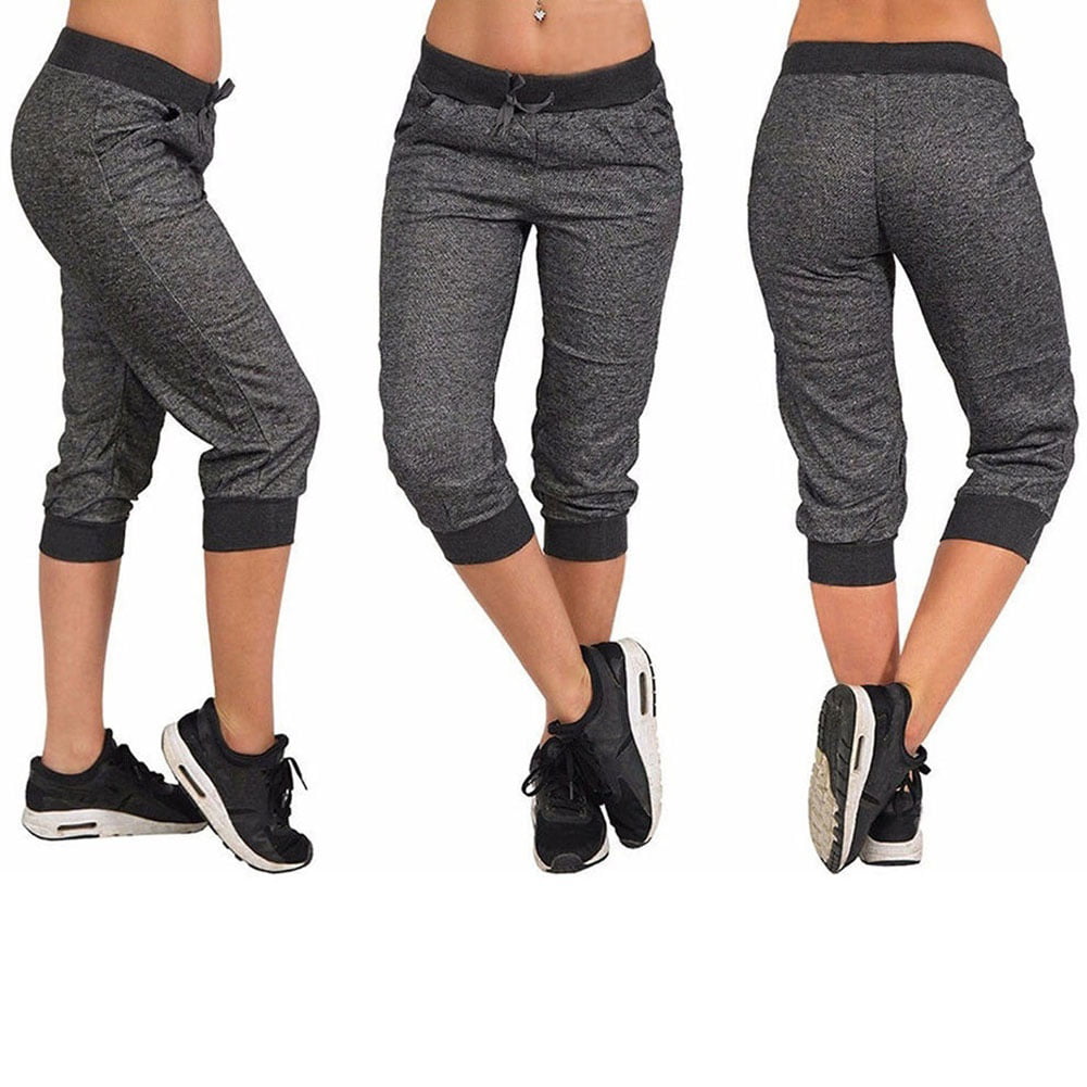 Enjoyoself Joggers Capri Pants for Women Lightweight Shorts Running Yoga Pants Stripe Women's Sweatpants with Pockets 