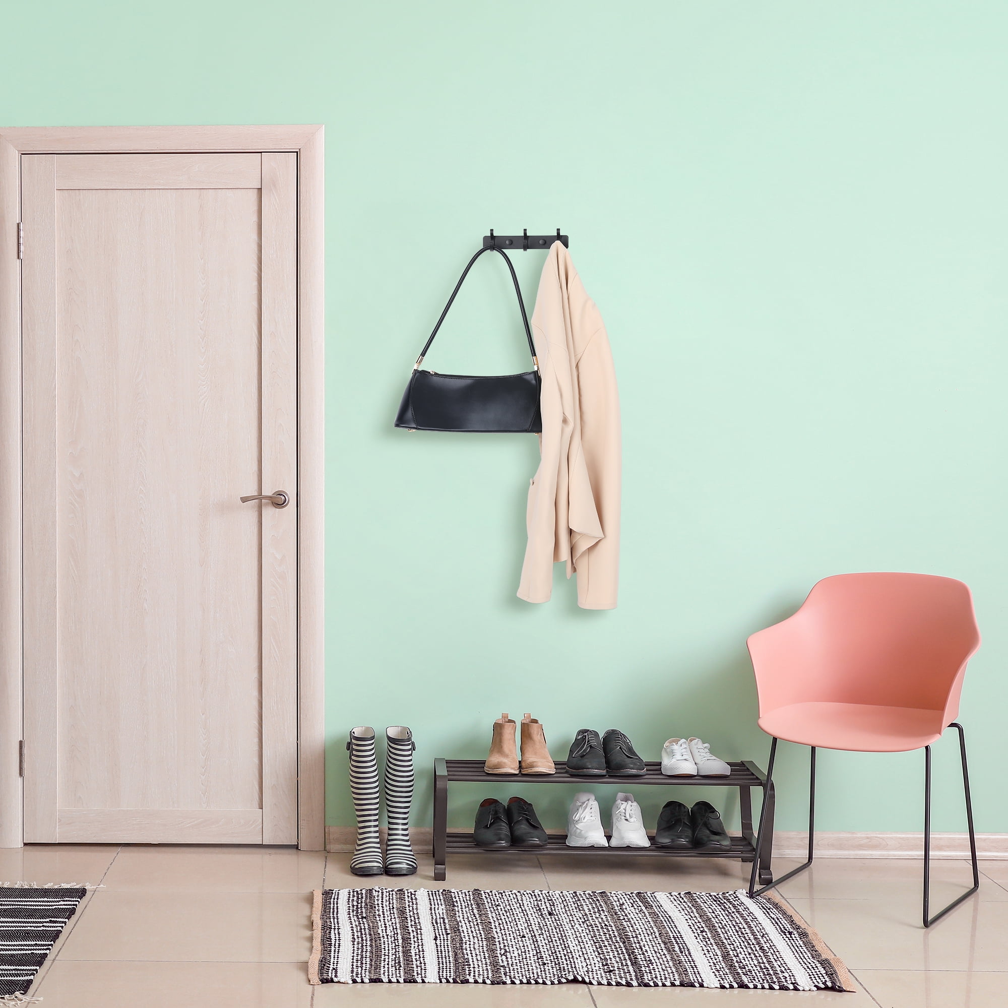 Unique Bargains 1 Pack Coat Rack Wall Mount Metal Coat Hook for Hanging with 3 Hooks Black