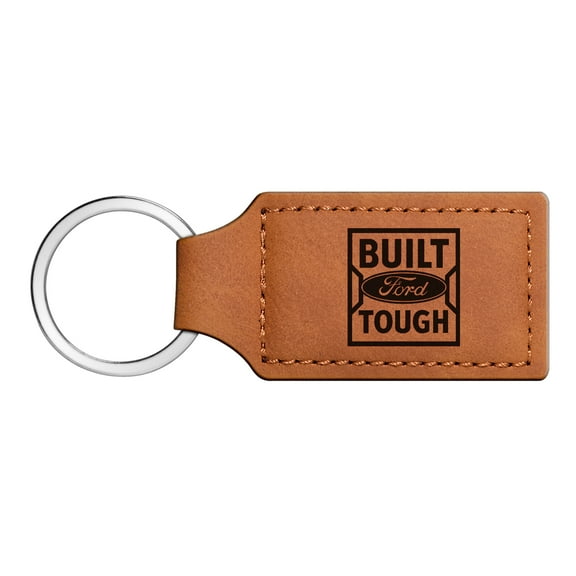 iPick Image for Ford Built-Ford-Tough Rectangular Brown Leather Key Chain, Official Licensed