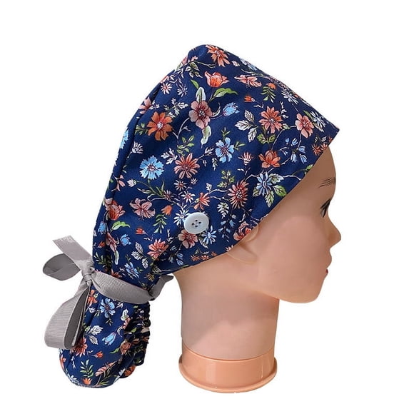 Gorro quirúrgico de pelo largo con ECG, gorro esmerilado, gorro con hebilla de algodón puro estampado para mujer