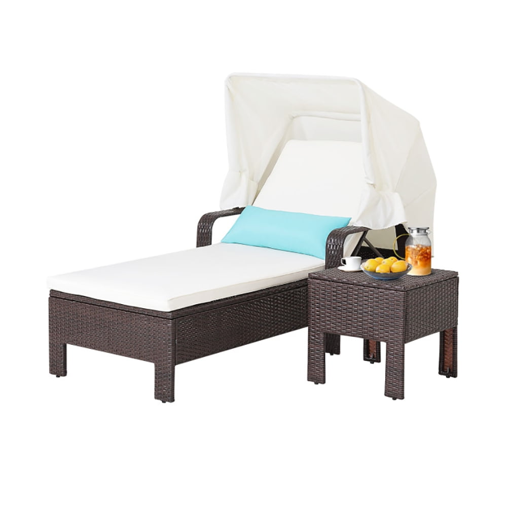 Aimee Lii Outdoor Chaise Lounge Chair and Table Set with Folding Canopy and Armrests, Patio Loungers