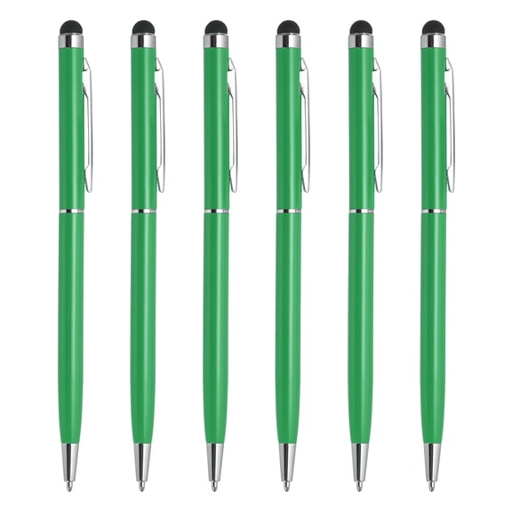Uxcell 6Pcs Metal Stylus Pen Ballpoint Pen 2 in 1 Universal Retractable Ink Pen with Stylus Tips for All Capacitive Touch Screen Device Green