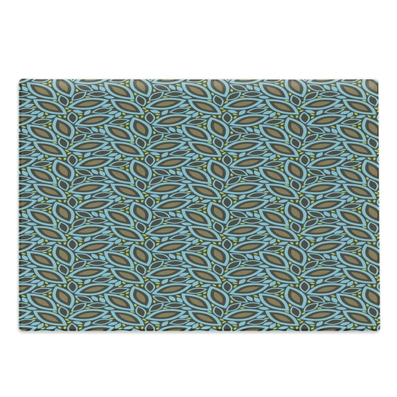 Leaves Cutting Board, Foliage Pattern with Retro Inspirations Plant Silhouettes Design Spring Theme, Decorative Tempered Glass Cutting and Serving Board, Large Size, Taupe Blue Green, by Ambesonne