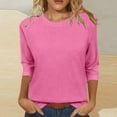 thumbnail image 7 of ZHENHONG Long Sleeve T Shirt Women Womens Tops Casual 3/4 Sleeve Crew Neck Shirts Loose Fit Tunic Blouses Summer Tees,Pink Women Blending Shirts XXL, 7 of 7