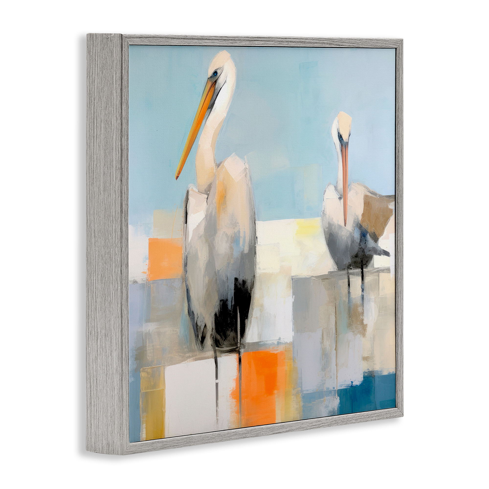 Stupell Industries Nautical Pelicans Abstract Animals & Insects Painting Gray Framed Art Print Wall Art, 24 x 24