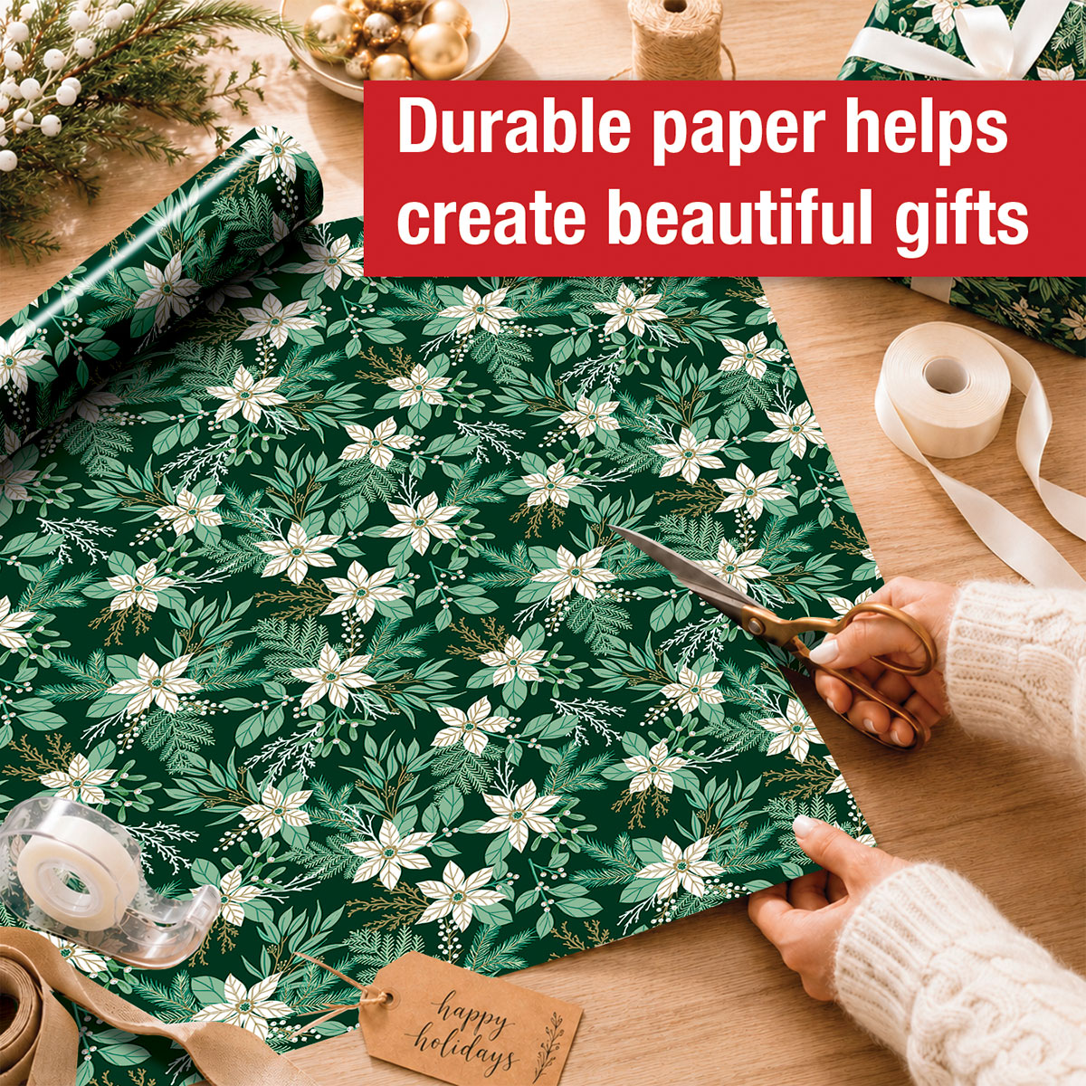 Current Winter Poinsettia Wrapping Paper Roll 23" x 28' photo 2