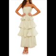 thumbnail image 2 of Vestido de Verano Sin Tirantes para Mujer, con Volantes, , Liso, Espalda Descubierta, Fruncido, Elegante, Fluido, para Playa. Verde XL, 2 of 10