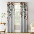 thumbnail image 2 of Grey Christmas Blackout Curtains | Light Blocking Print Window Curtains, Xmas Tree Botanical Red Berry Pinecone Thermal Insulated Window Drapes for Living Room Kitchen (2 Panels, 104"W x 84"L), 2 of 7