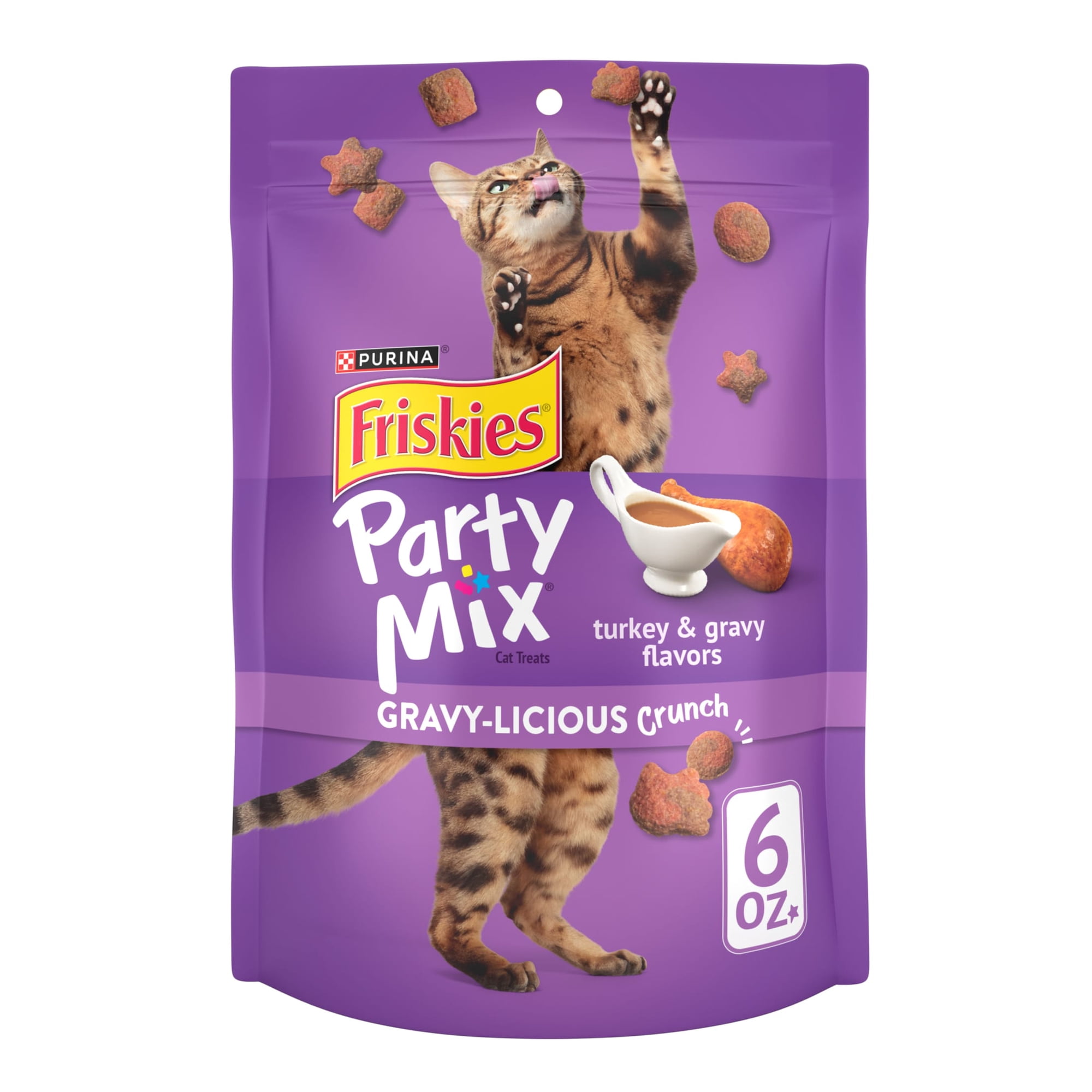 Purina Friskies Party Mix Gravy-licious, Cat Treats, Chicken & Gravy, (6) 6 oz Bags, 6 Pack