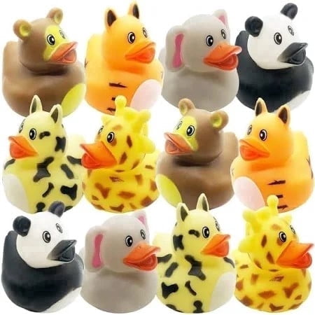 Rhode Island Novelty 2 Inch Zoo Animal Rubber Ducks, Safari Party Favors, 12 Pack