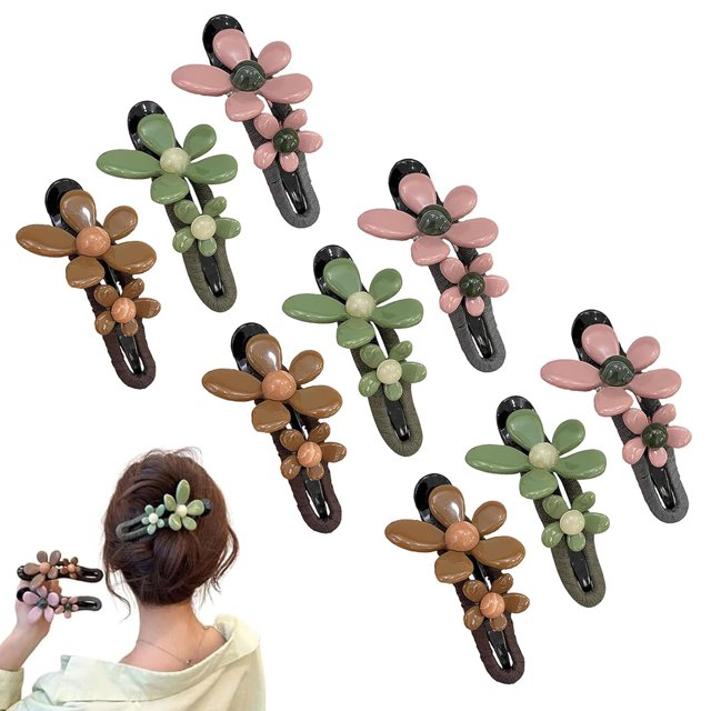 Pinzas para el pelo con diseño de pico de pato y flores retro, pinzas planas para el pelo con diseño de flores, pinzas planas antideslizantes con diseño de pico de pato, pinzas decorativas para el pel