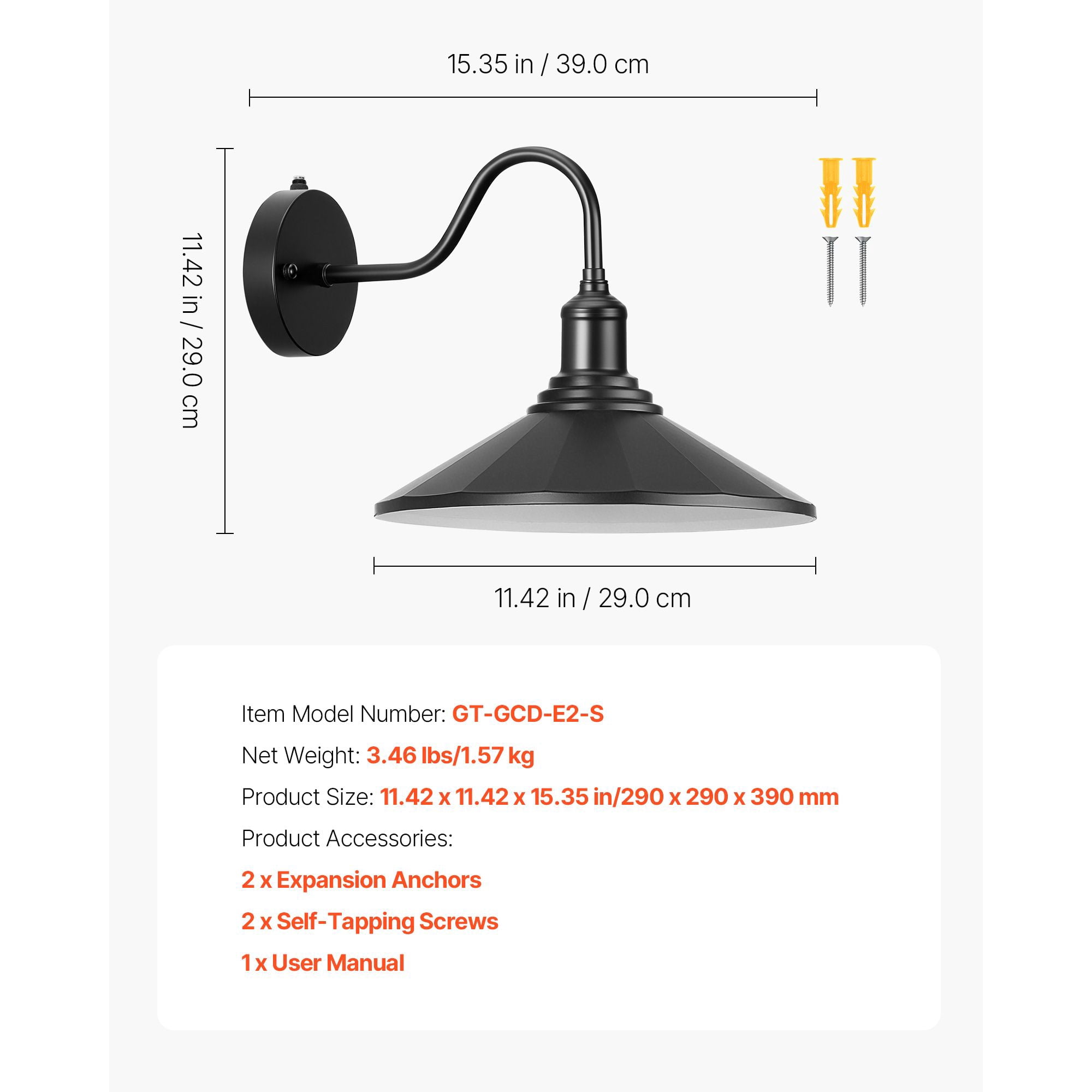 Outdoor Barn Light Dusk to Dawn Sensor Gooseneck Cast Iron IP54 Waterproof for Patio Porch Garage