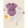 thumbnail image 3 of Newborn Baby Girl Little Sis Outfits Letter Short Sleeve T-shirt Romper Pants Set Headband Coming Home Hospital Clothes, 3 of 8