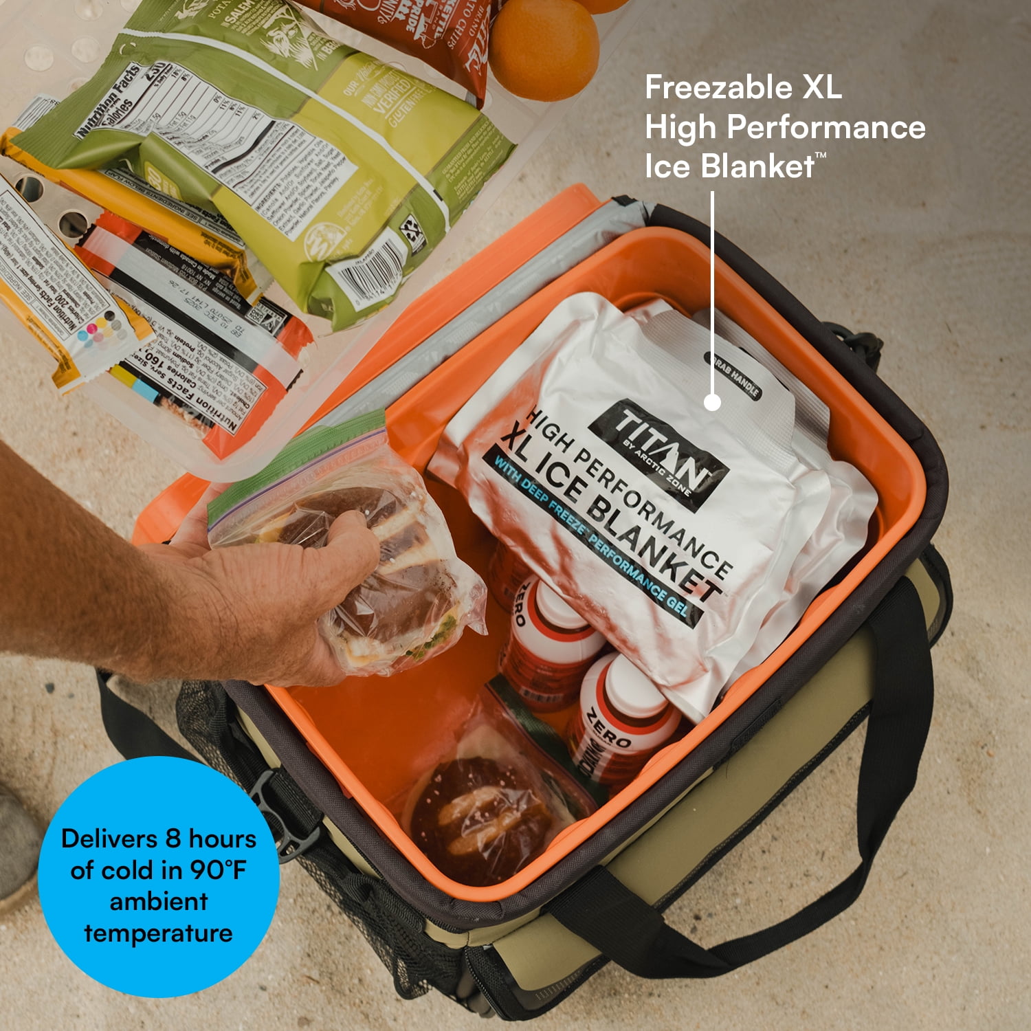 Titan by Arctic Zone 38-Can 25-Quart Iceless Zipperless Soft Cooler with Ice Blanket, Olive Green